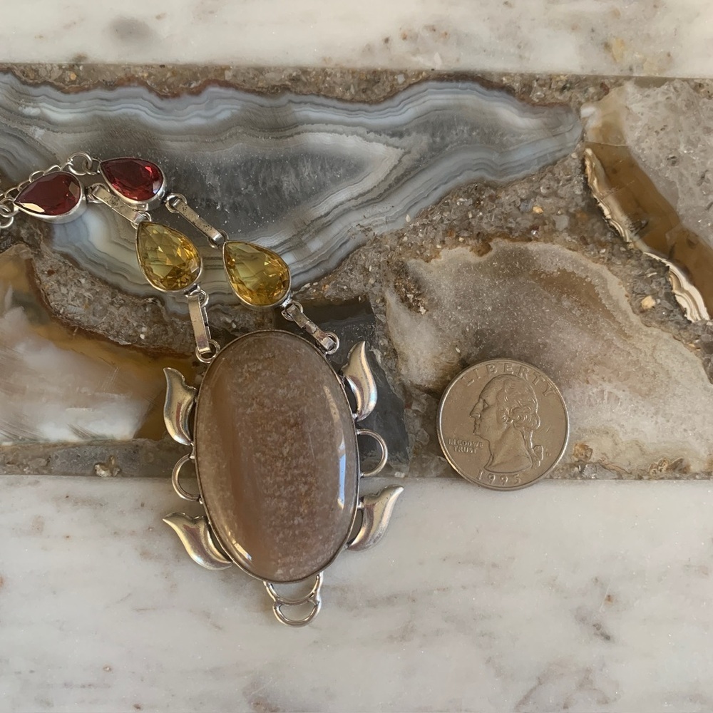 2325 Elegant Silver and Brown Necklace with Gemstone Accents - Picture 2 of 6